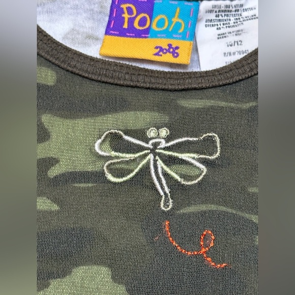 Y2K 2006 Disney Winnie The Pooh Camo Mesh Layer Tank Top Girls 10/12 Lettuce Hem - Picture 7 of 8